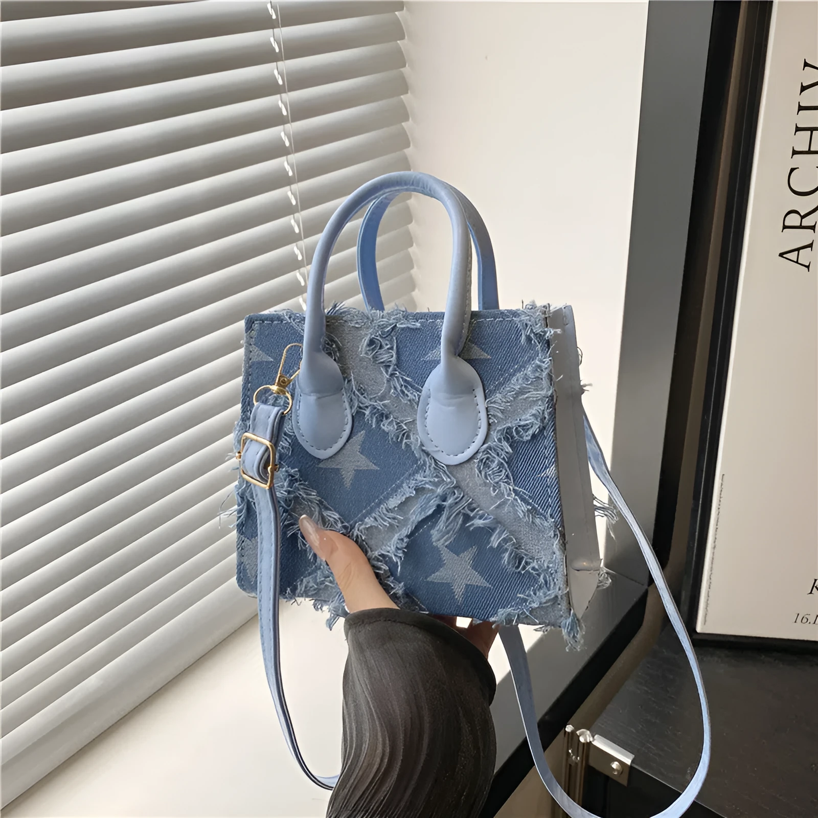 Women's denim plaid crossbody bag with single shoulder strap, phone pocket, black, blue, dark blue, white
