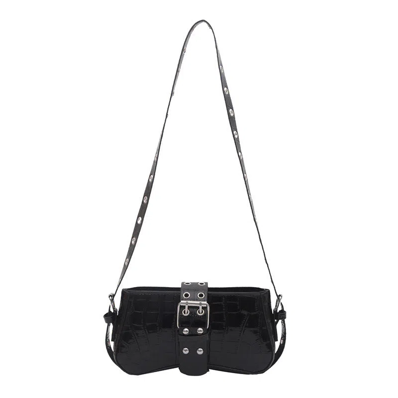 Vertical rectangle PU underarm bag with stitched patchwork, single shoulder strap, available in black, gold, white