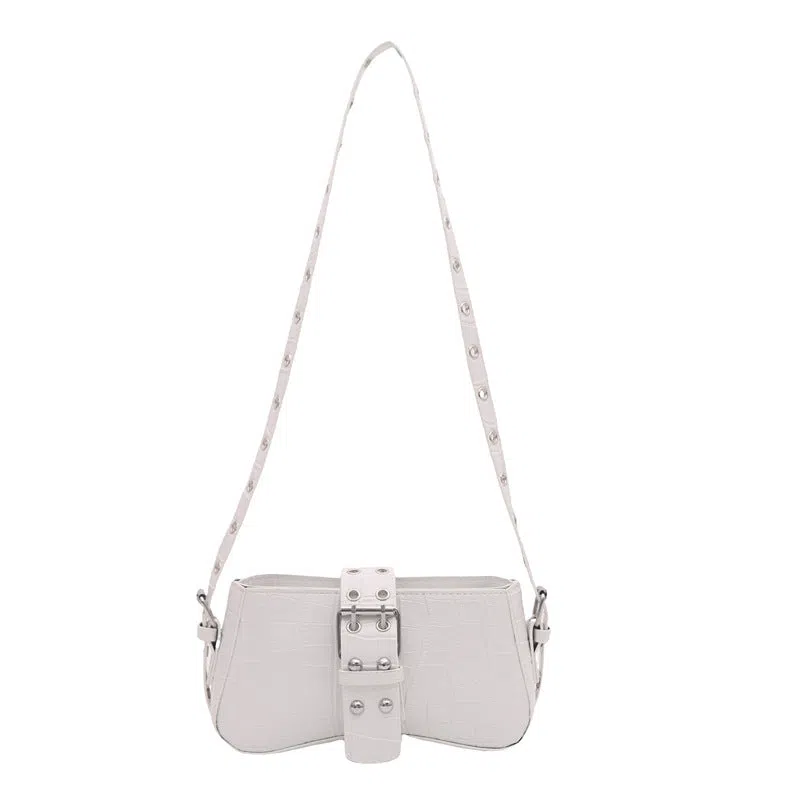 Vertical rectangle PU underarm bag with stitched patchwork, single shoulder strap, available in black, gold, white