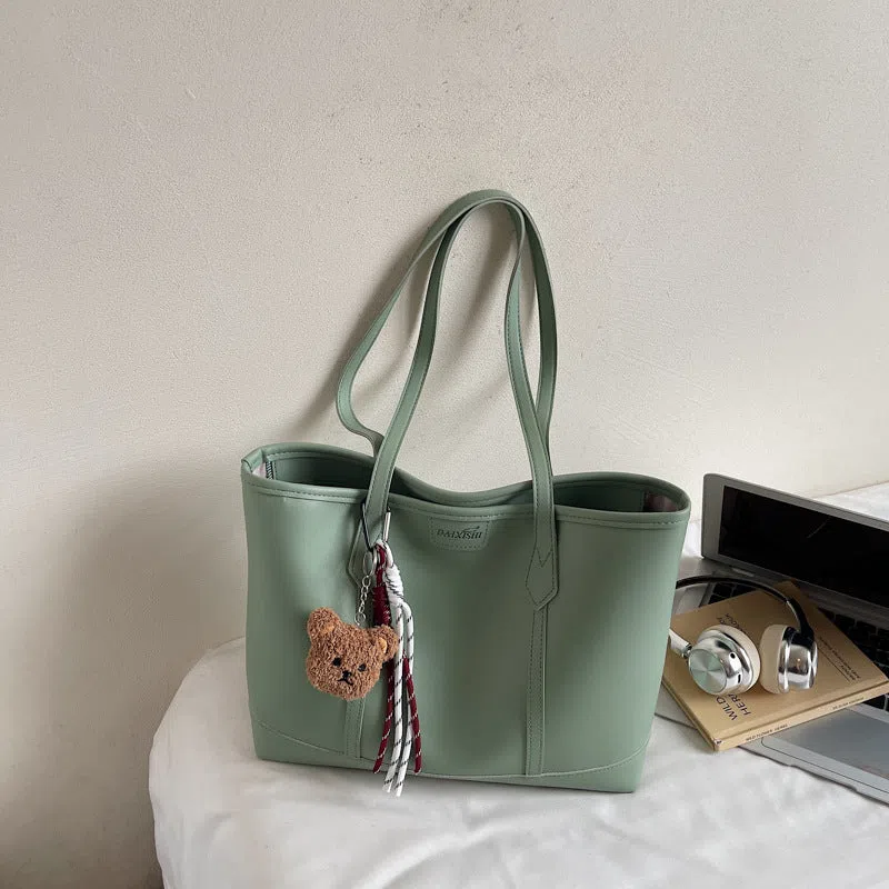 Niche Fashion retro shoulder tote bag in horizontal rectangular shape with stitched seams, PU material, available in multiple colours