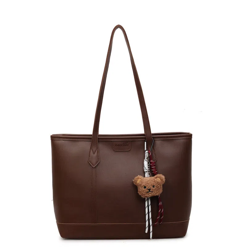 Niche Fashion retro shoulder tote bag in horizontal rectangular shape with stitched seams, PU material, available in multiple colours