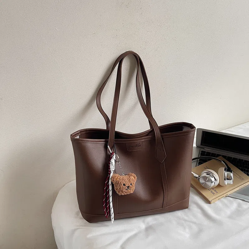 Niche Fashion retro shoulder tote bag in horizontal rectangular shape with stitched seams, PU material, available in multiple colours