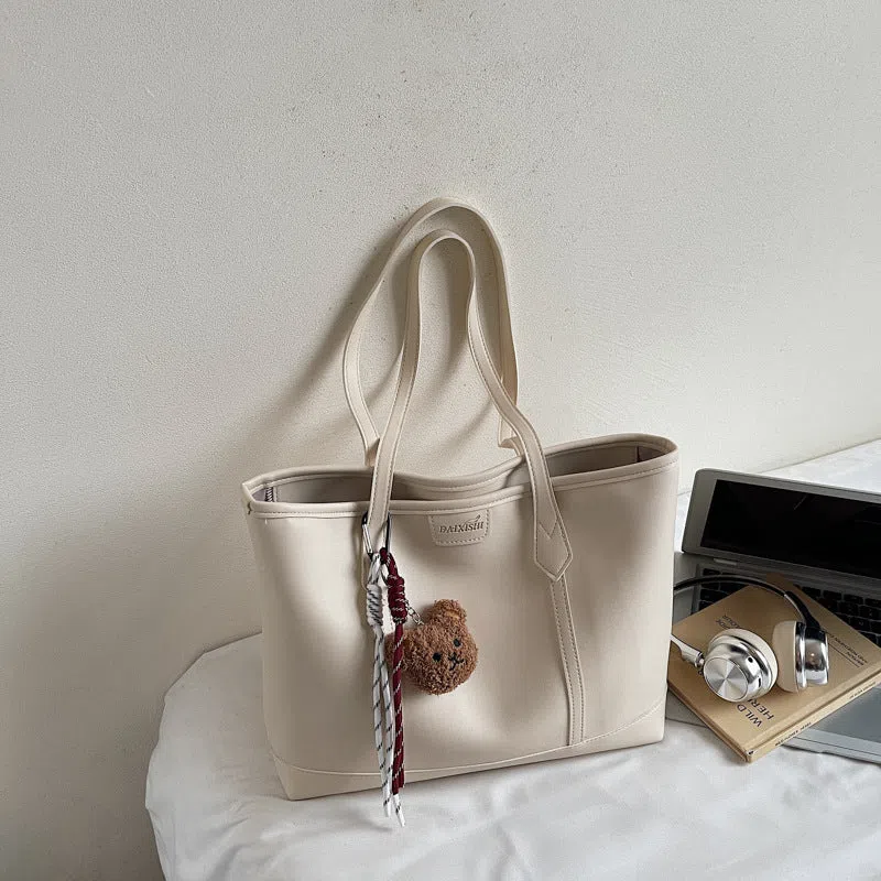Niche Fashion retro shoulder tote bag in horizontal rectangular shape with stitched seams, PU material, available in multiple colours