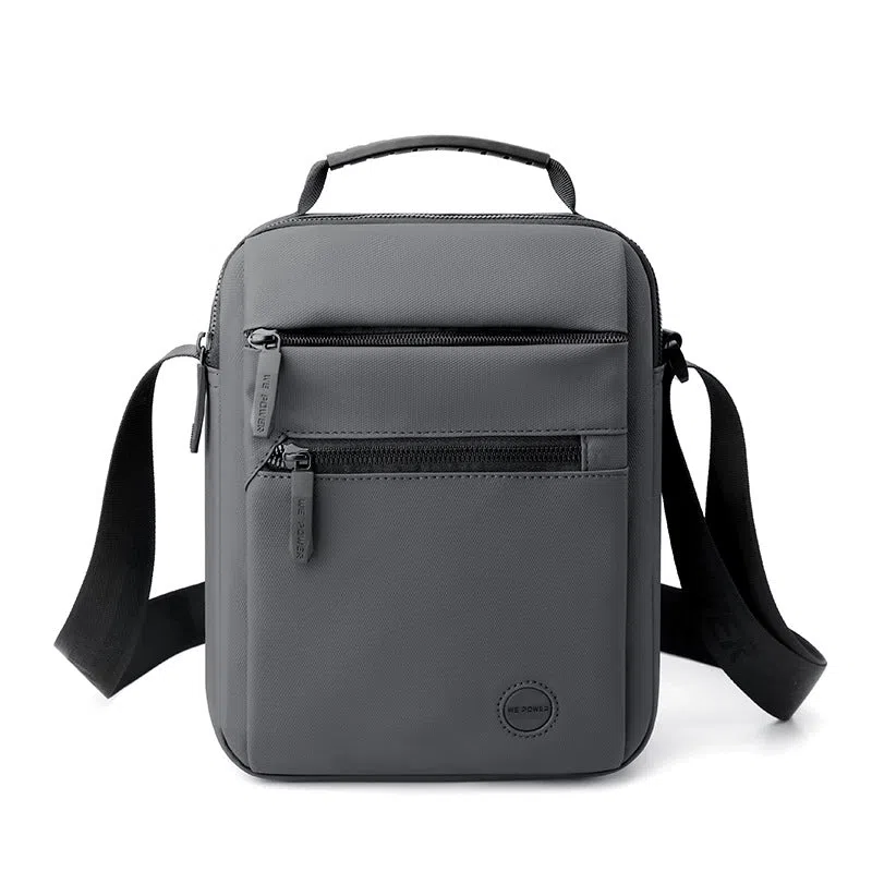 Men's water-repellent PU crossbody bag in army green, compact size 20x9x25 cm, single-shoulder style