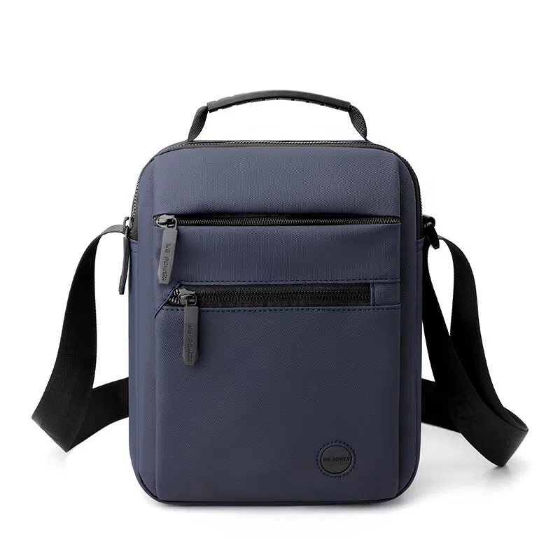 Men's water-repellent PU crossbody bag in army green, compact size 20x9x25 cm, single-shoulder style