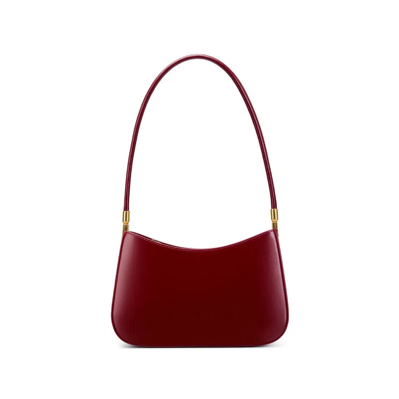 Women's casual French-style oval one-shoulder bag in cowhide leather, 25.5x6x14cm, available in black