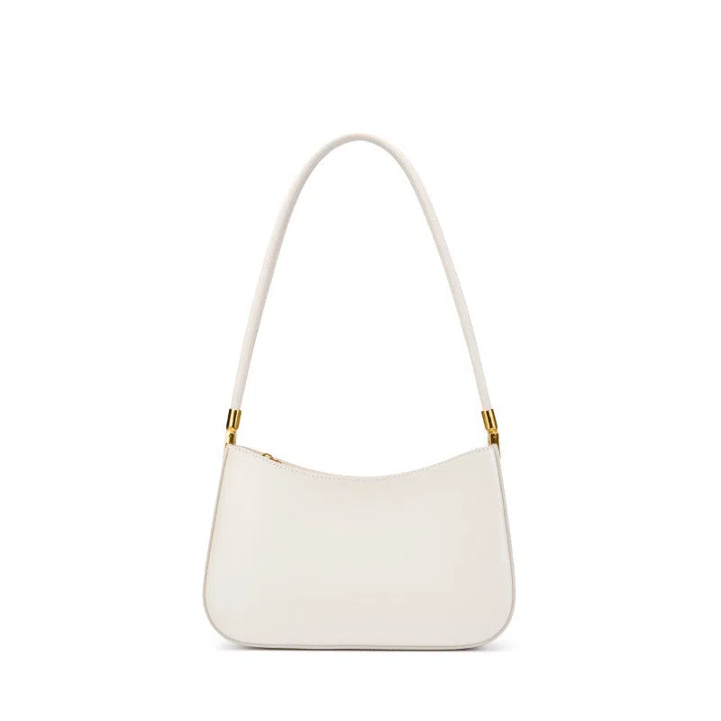 Women's casual French-style oval one-shoulder bag in cowhide leather, 25.5x6x14cm, available in black