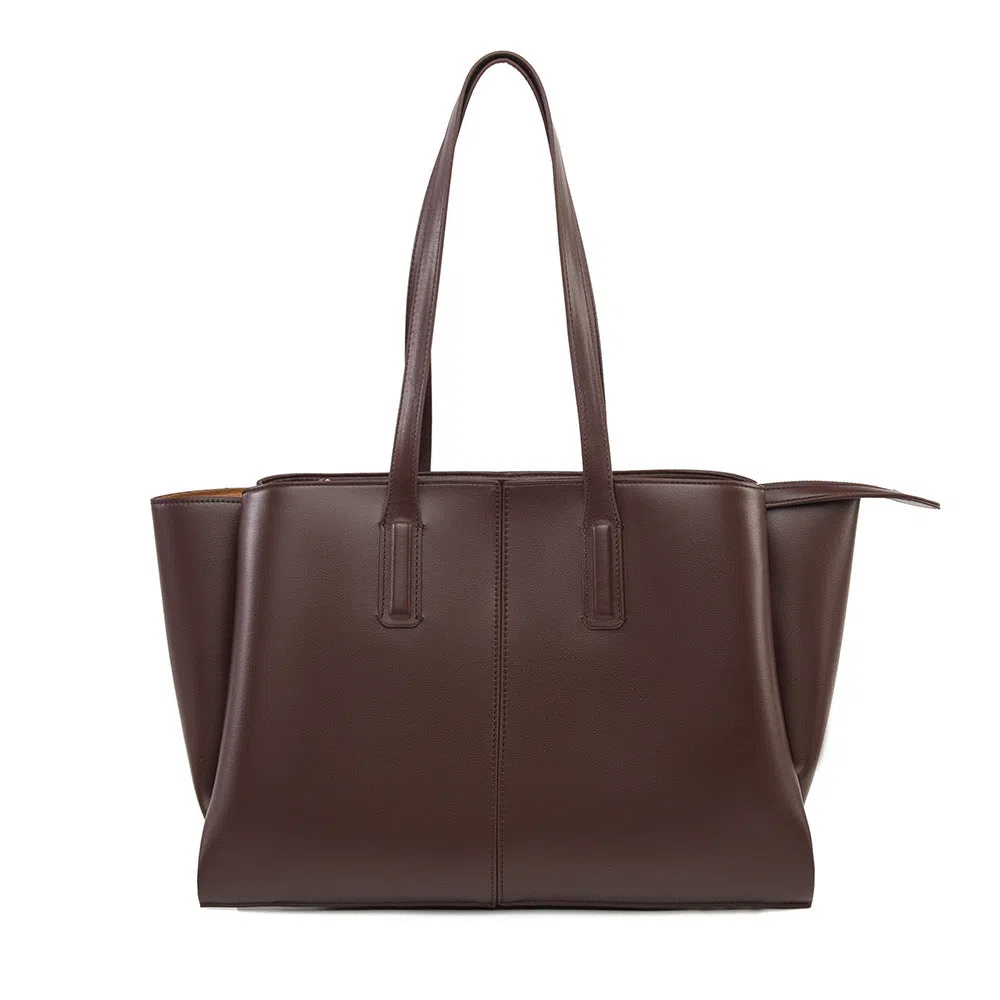 PU leather large-capacity horizontal rectangle bag in urban minimalist style with stitched seams and double shoulder straps