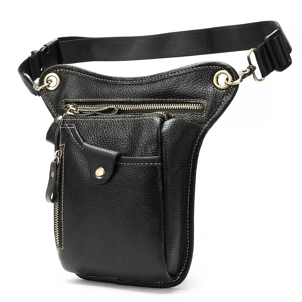 Men's vintage brown crazy horse leather satchel bag with a shoulder strap