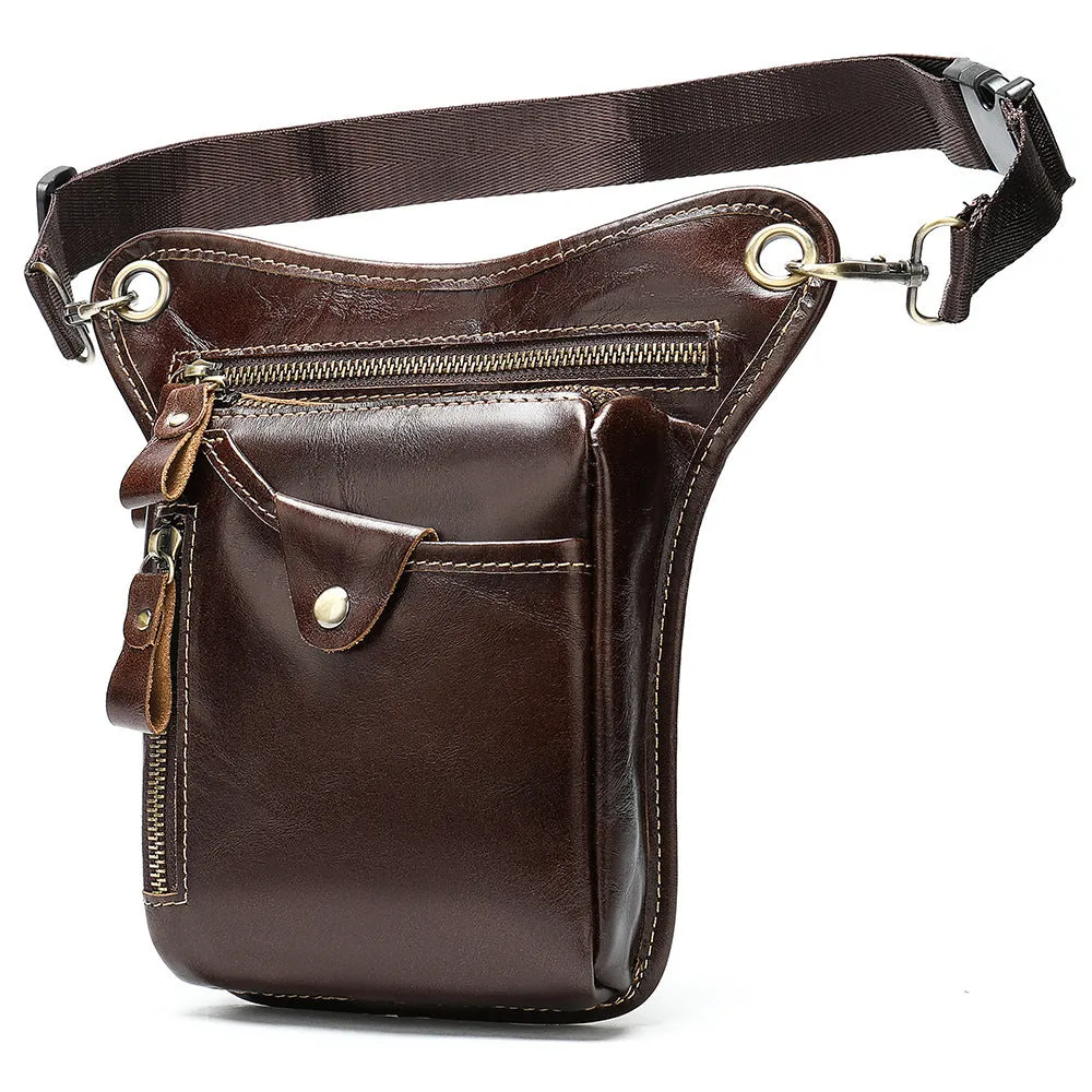 Men's vintage brown crazy horse leather satchel bag with a shoulder strap