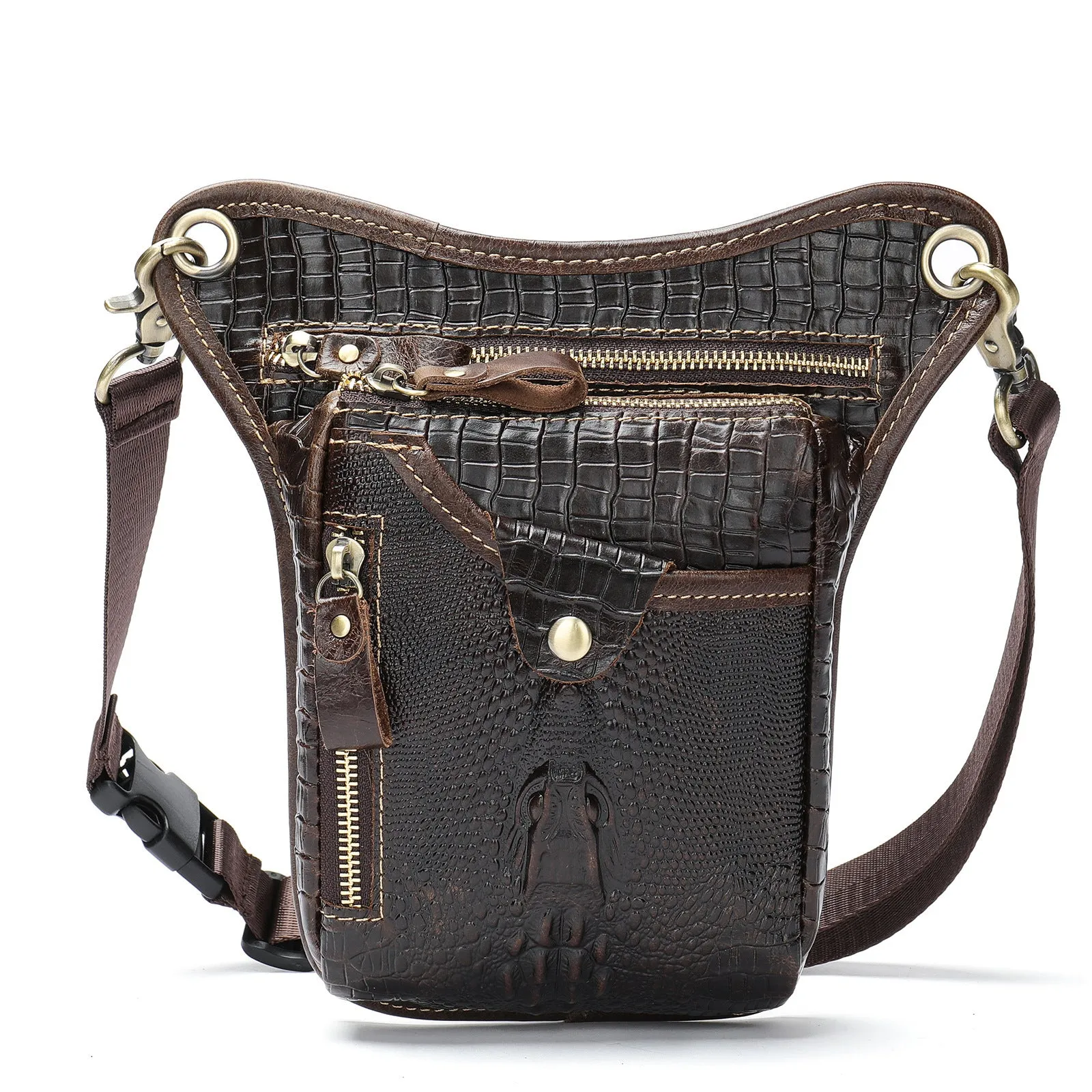 Men's vintage brown crazy horse leather satchel bag with a shoulder strap