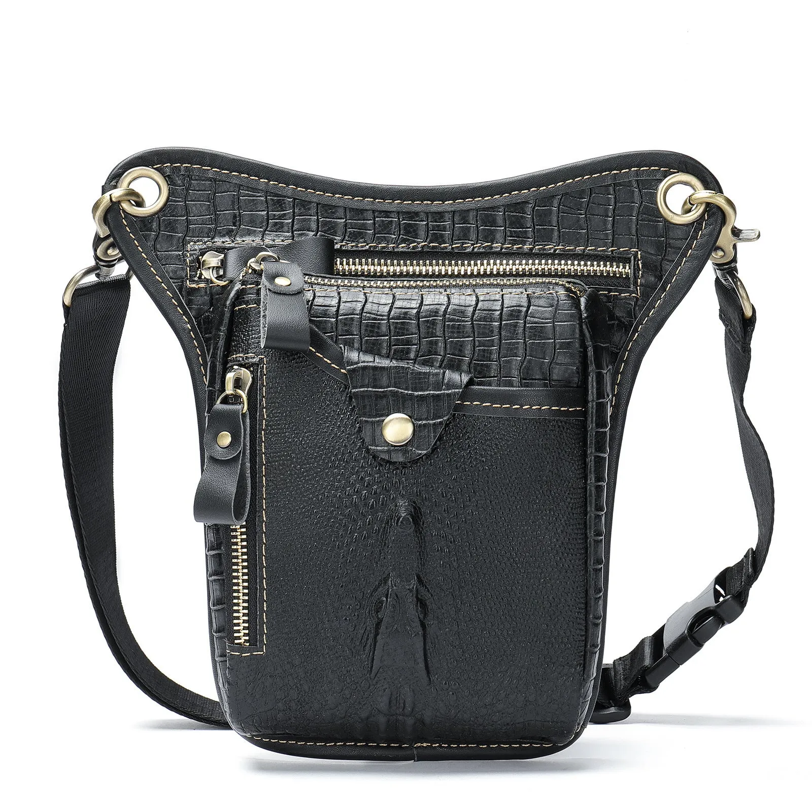 Men's vintage brown crazy horse leather satchel bag with a shoulder strap