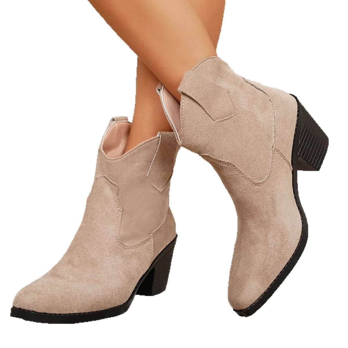 Women's suede ankle boots with a chunky heel and pointed toe in black