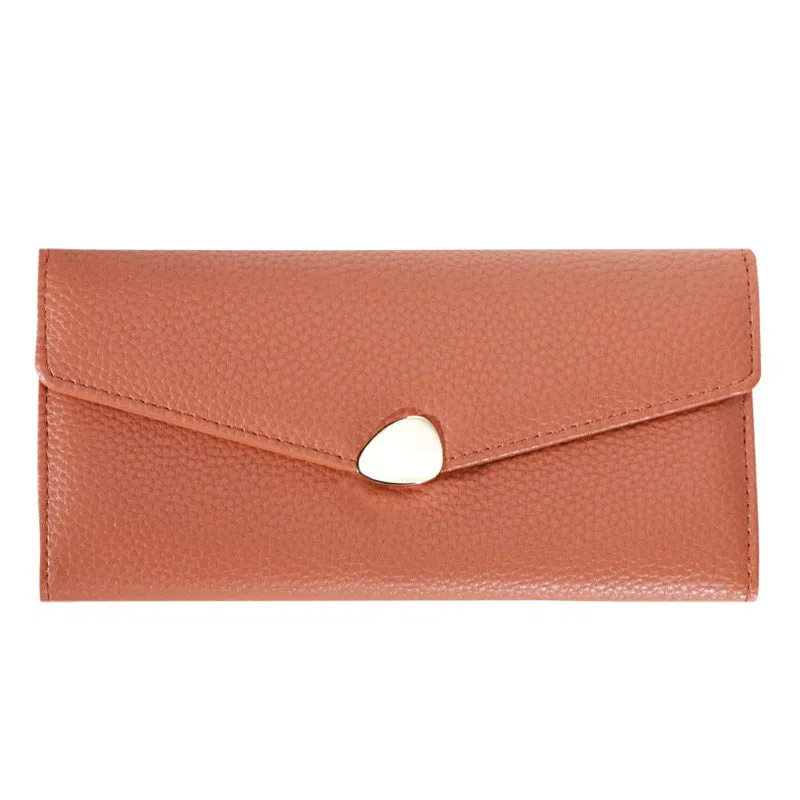 Women's lychee-pattern PU leather clutch wallet in solid colour with patchwork detail