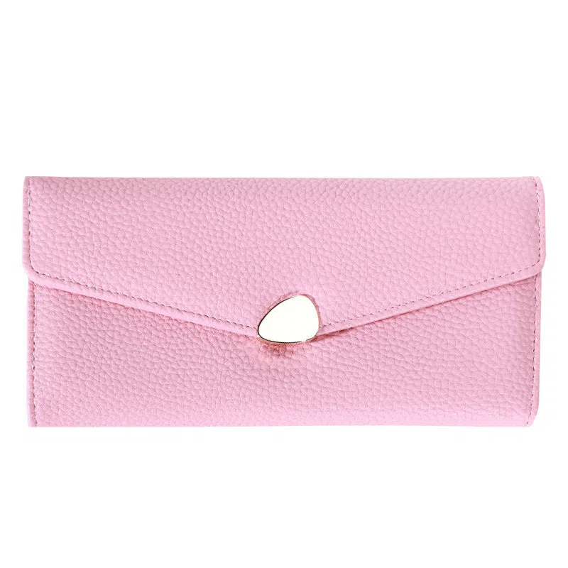 Women's lychee-pattern PU leather clutch wallet in solid colour with patchwork detail