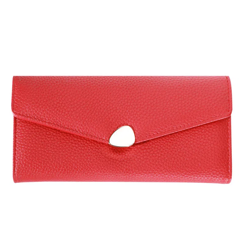 Women's lychee-pattern PU leather clutch wallet in solid colour with patchwork detail