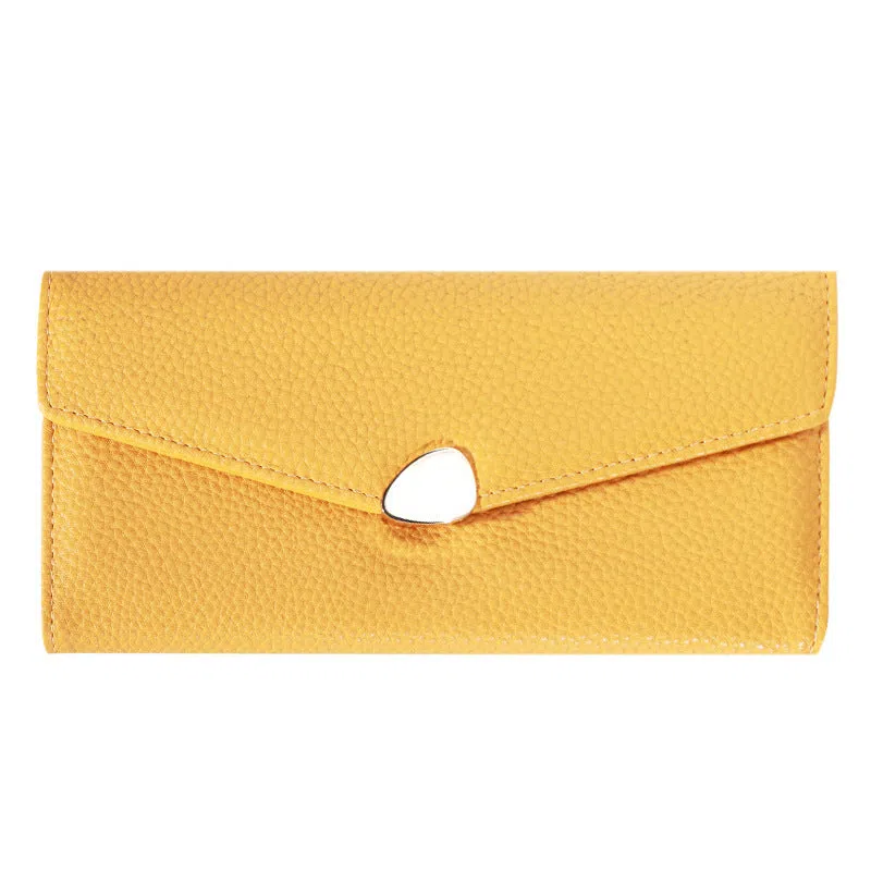 Women's lychee-pattern PU leather clutch wallet in solid colour with patchwork detail