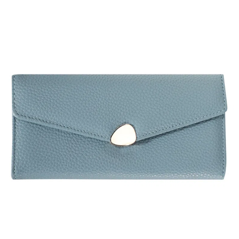 Women's lychee-pattern PU leather clutch wallet in solid colour with patchwork detail