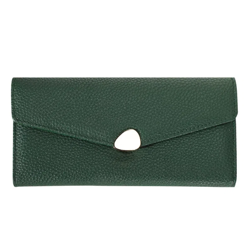 Women's lychee-pattern PU leather clutch wallet in solid colour with patchwork detail
