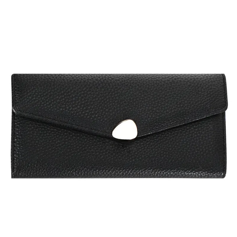 Women's lychee-pattern PU leather clutch wallet in solid colour with patchwork detail