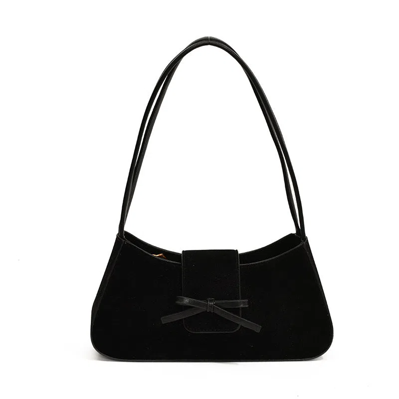 Women's retro PU leather horizontal rectangular shoulder bag with bow tie detail, available in Brown, Coffee, Anco Red, Black, 28x6.5x14cm