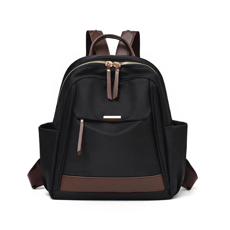 Women's lightweight nylon travel backpack in milk tea colour with large-capacity main compartment