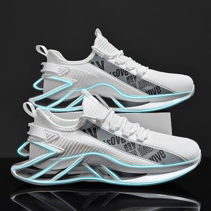 Men's casual exercise shoes with fly woven mesh upper in black, red, white or blue colours