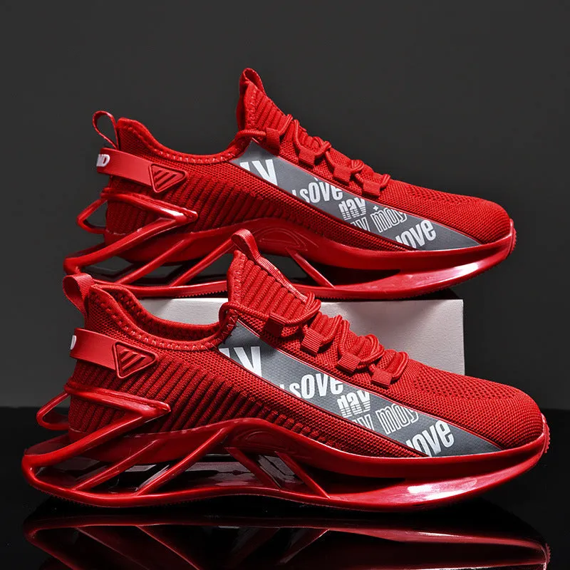 Men's casual exercise shoes with fly woven mesh upper in black, red, white or blue colours