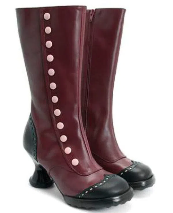 Women's thigh-high boots with button decoration, irregular heel, round toe, synthetic PU upper