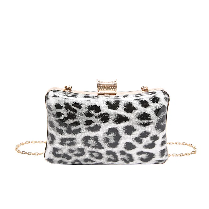 Leopard-print square PU handbag with internal phone pocket, in black and brown colour options