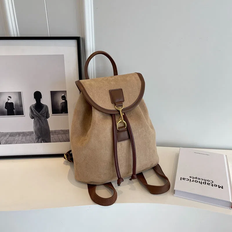 Casual women's suede backpack in PU with patchwork stitching, available in multiple colours, urban minimalist style