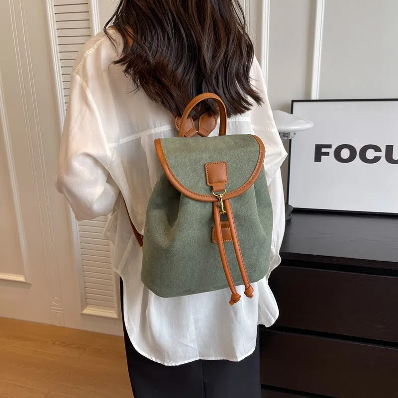 Casual women's suede backpack in PU with patchwork stitching, available in multiple colours, urban minimalist style