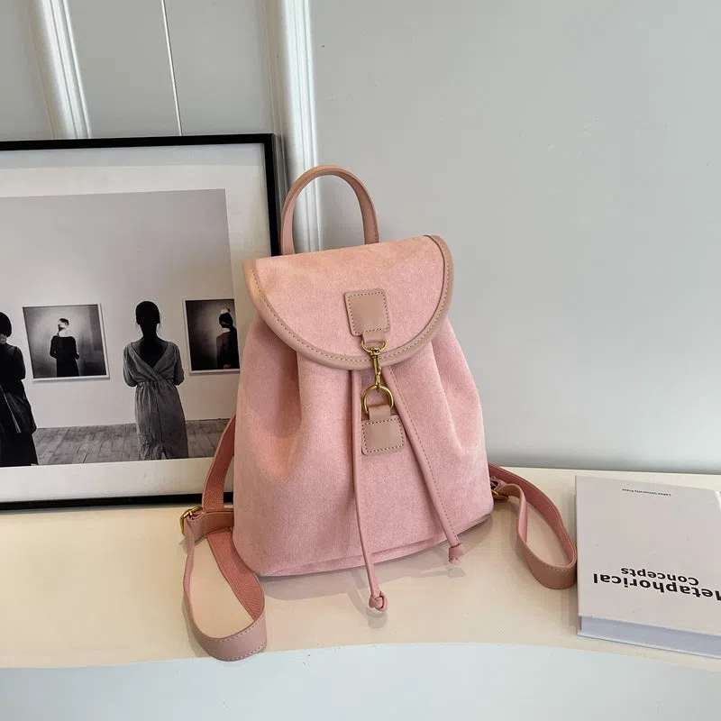 Casual women's suede backpack in PU with patchwork stitching, available in multiple colours, urban minimalist style