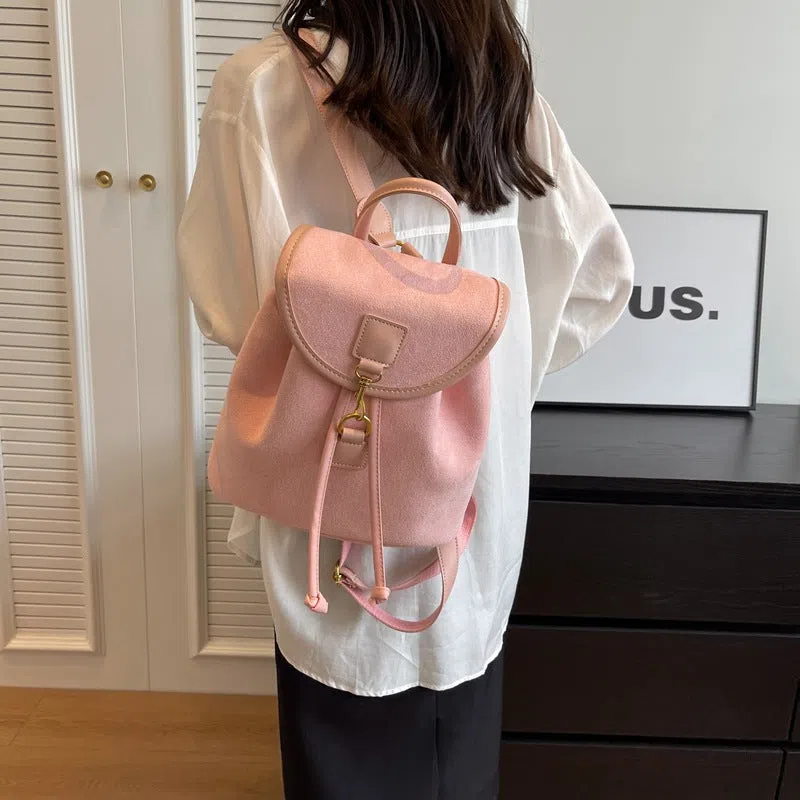 Casual women's suede backpack in PU with patchwork stitching, available in multiple colours, urban minimalist style