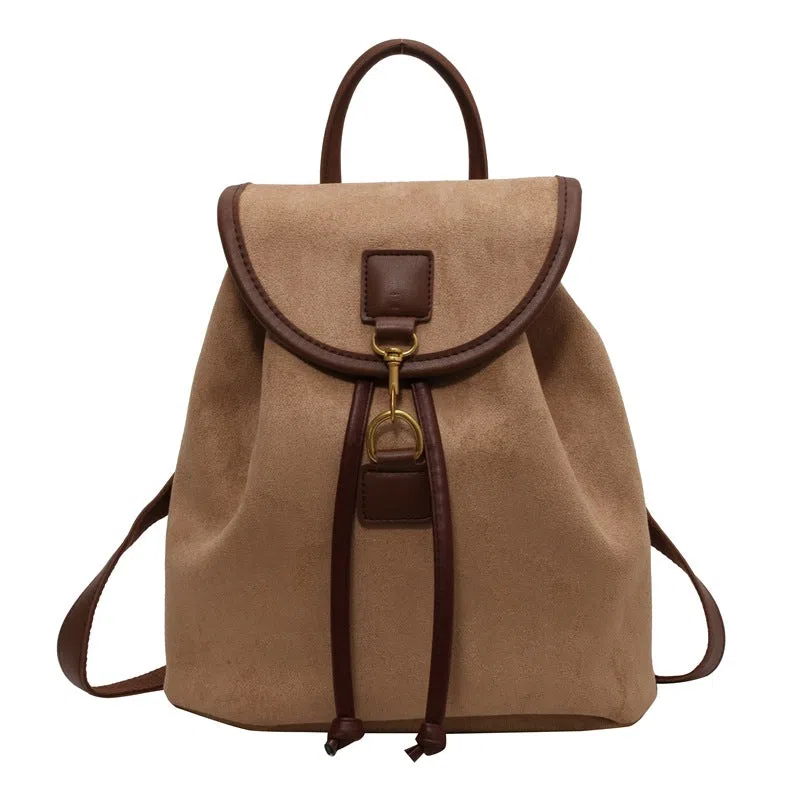 Casual women's suede backpack in PU with patchwork stitching, available in multiple colours, urban minimalist style