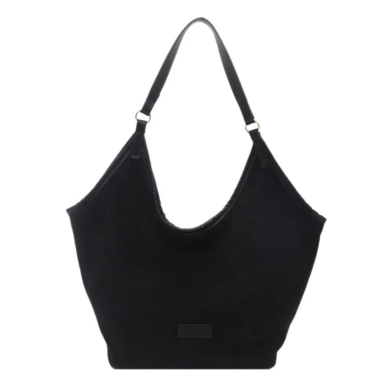 Women's corduroy tote bag with stitched seams, phone pocket, black colour, 45x20.5x37.5cm