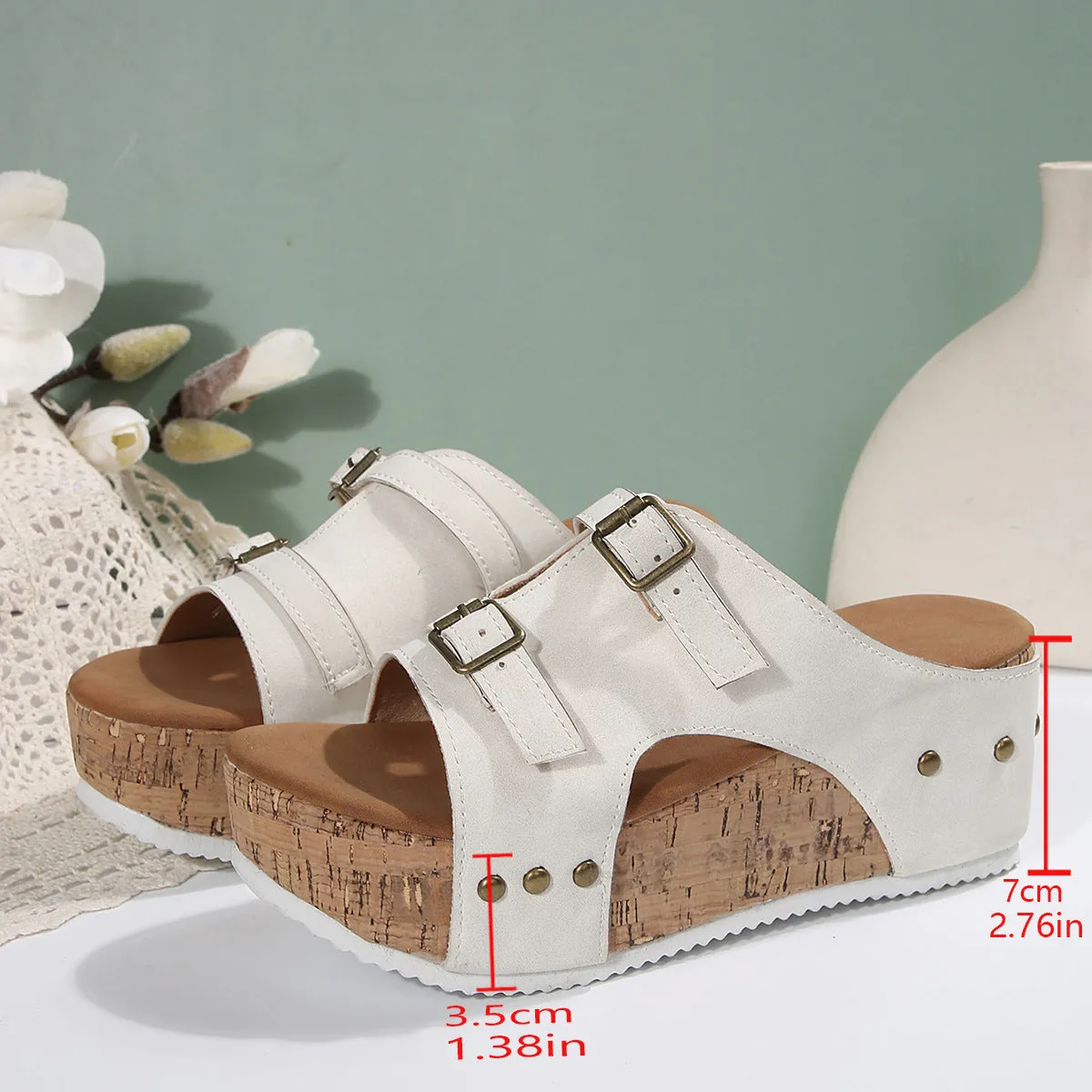 Women's platform sandals with fish mouth scaffold design in navy blue, brown, white, or black.