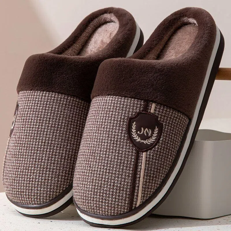Fleece-lined warm cotton shoes for men with thick non-slip EVA sole in gray-green colour