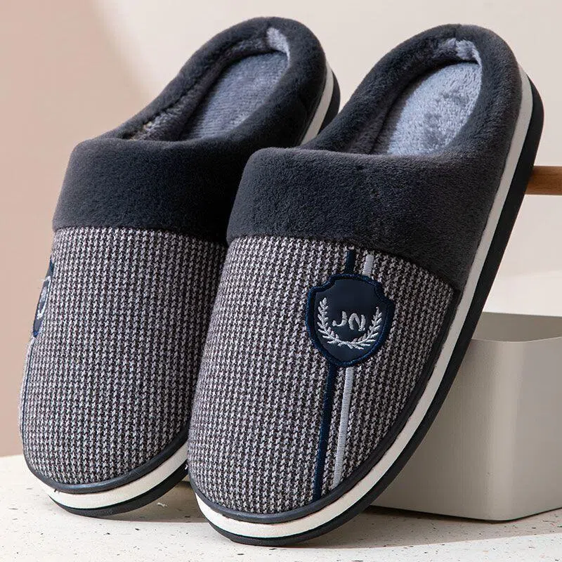 Fleece-lined warm cotton shoes for men with thick non-slip EVA sole in gray-green colour