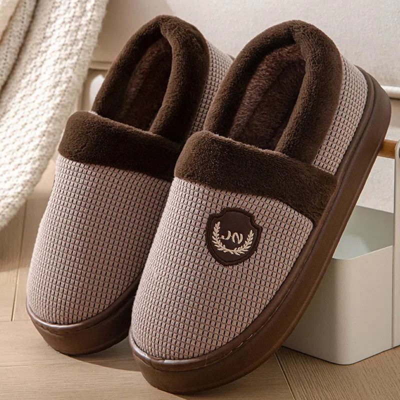 Fleece-lined warm cotton shoes for men with thick non-slip EVA sole in gray-green colour