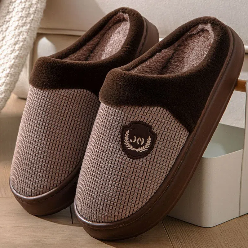 Fleece-lined warm cotton shoes for men with thick non-slip EVA sole in gray-green colour