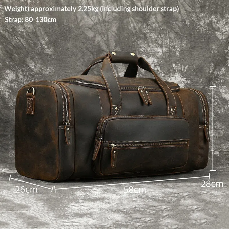 Men's genuine leather handbag large-capacity crossbody bag dark brown full-grain cowhide stitched seams