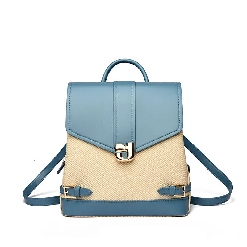 Women's large-capacity PU casual backpack in blue colour, urban minimalist style