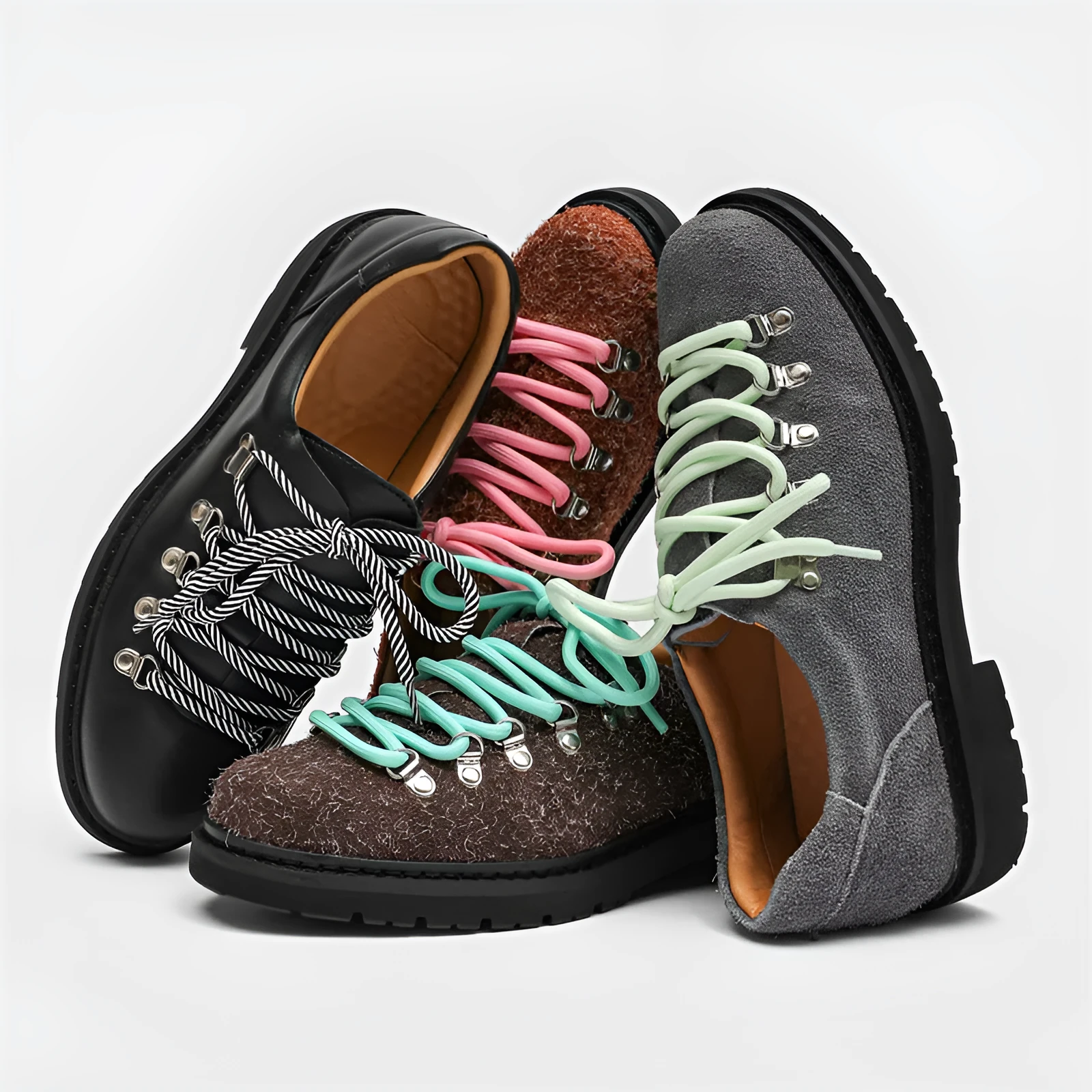 Men's outdoor casual shoes with rubber sole, striped pattern, and round toe in black colour
