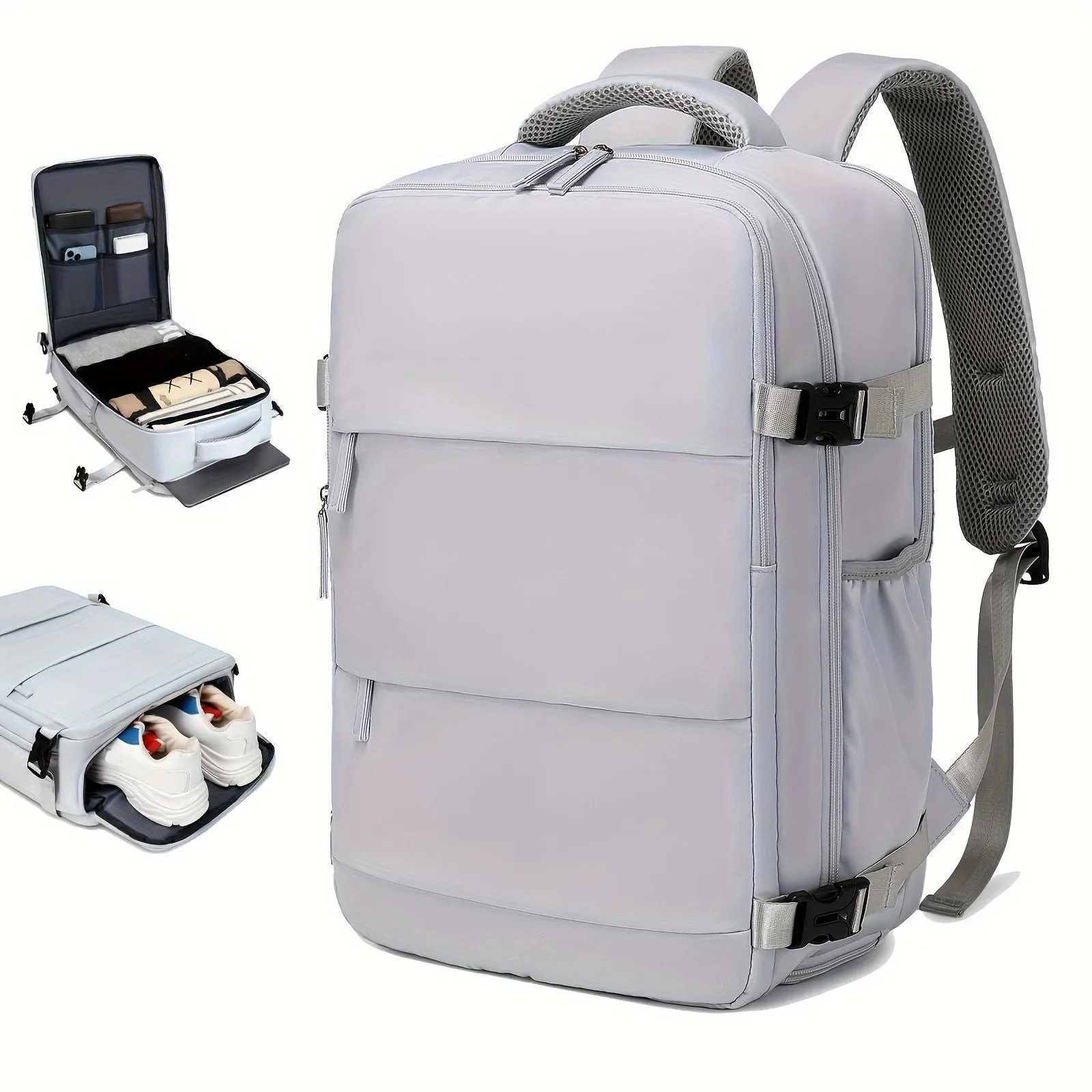 Large capacity nylon luggage backpack for men in black, pink, dark grey or light grey with waterproof anti-theft features