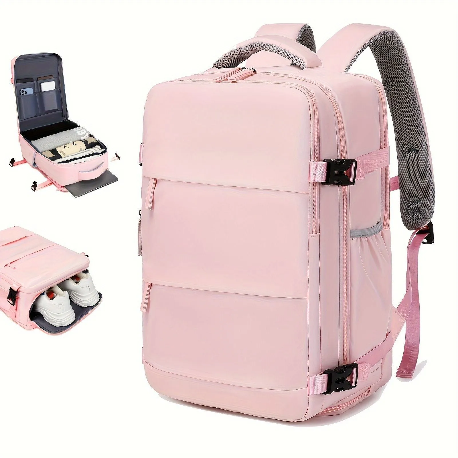 Large capacity nylon luggage backpack for men in black, pink, dark grey or light grey with waterproof anti-theft features