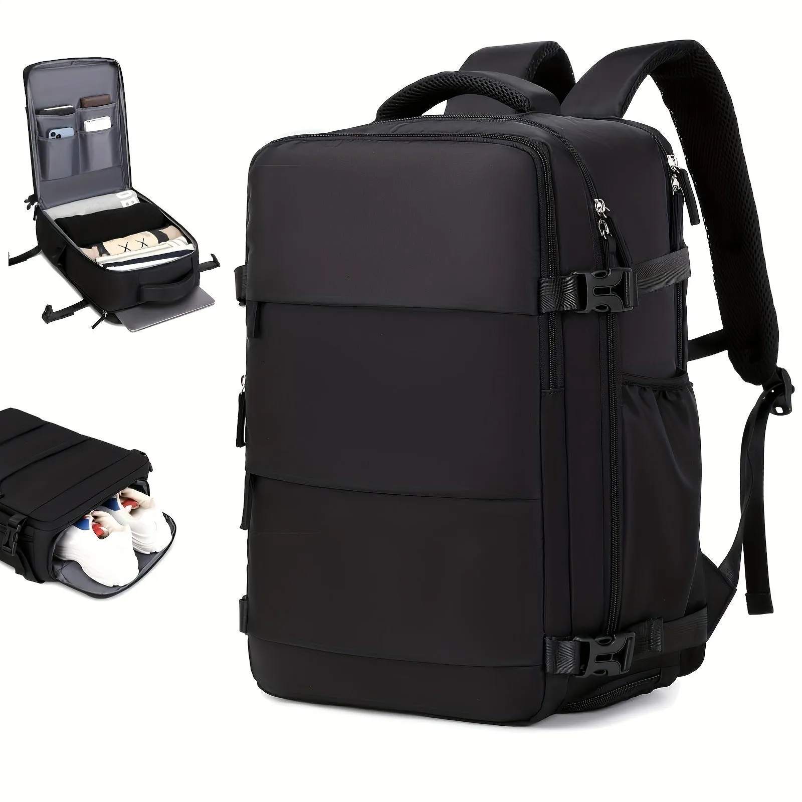 Large capacity nylon luggage backpack for men in black, pink, dark grey or light grey with waterproof anti-theft features