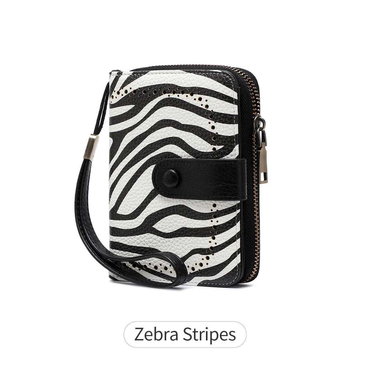 Leopard print small zipper wallet with multiple card slots and coin compartment