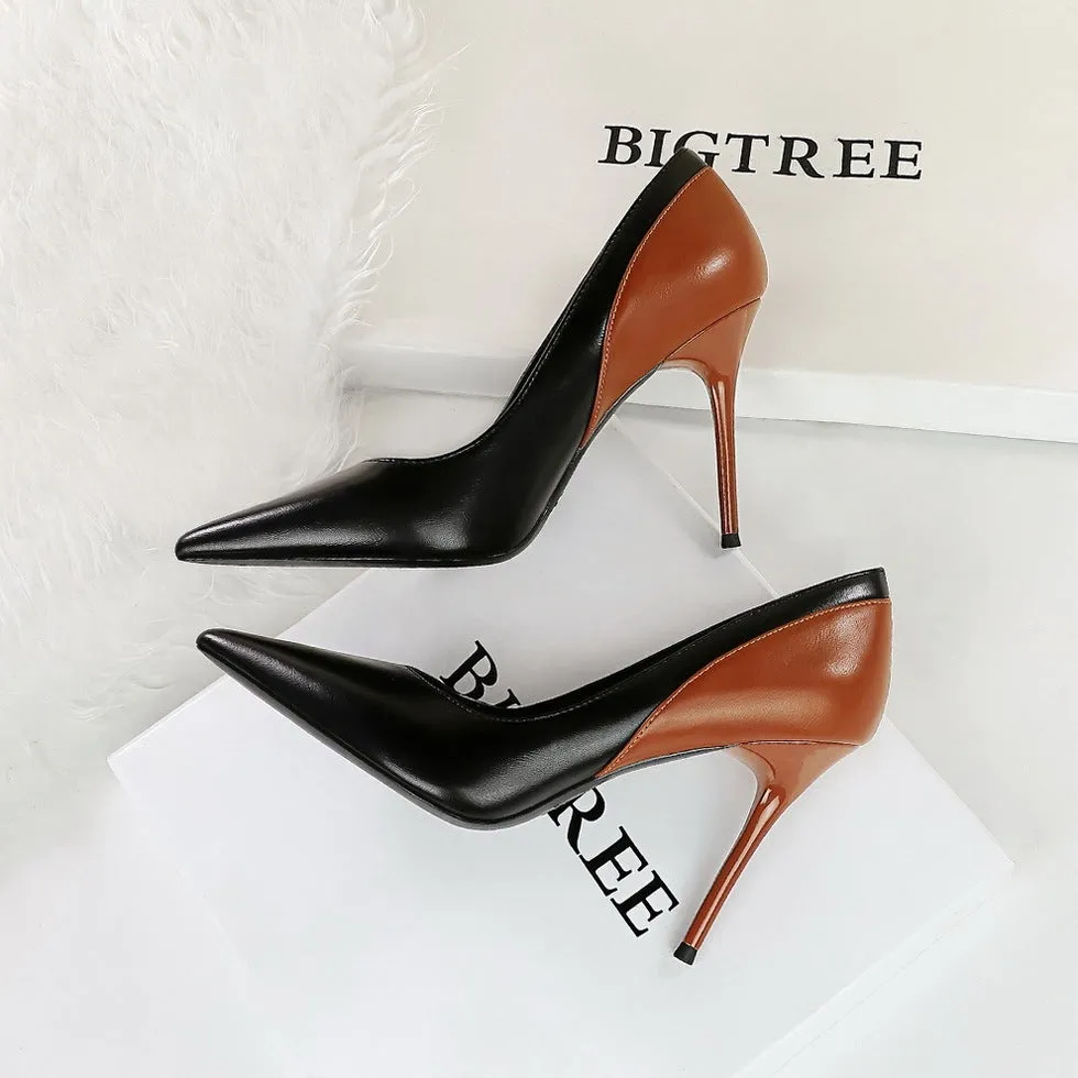 Retro women's black high heels with stiletto heels and pointed toes for banquet events