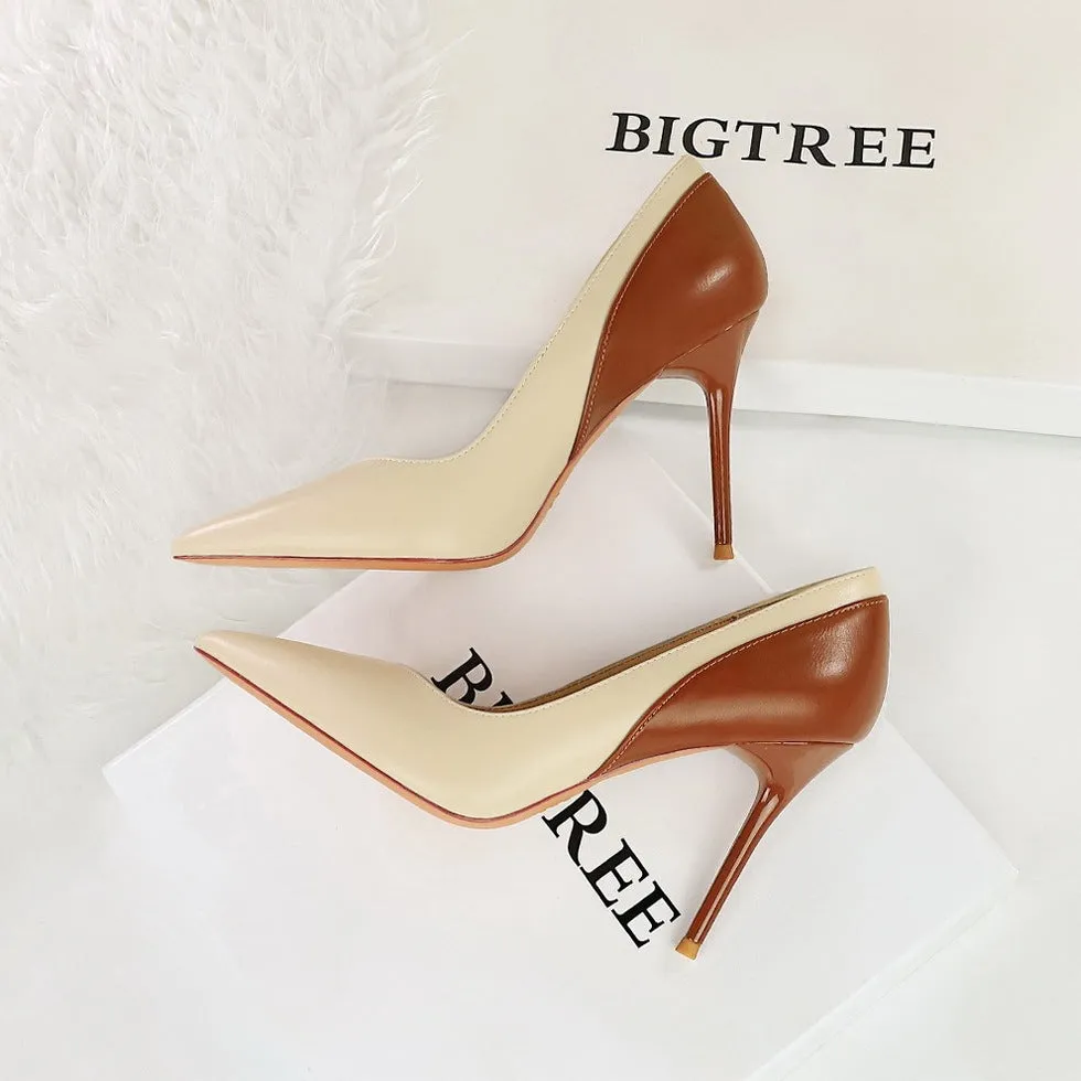 Retro women's black high heels with stiletto heels and pointed toes for banquet events